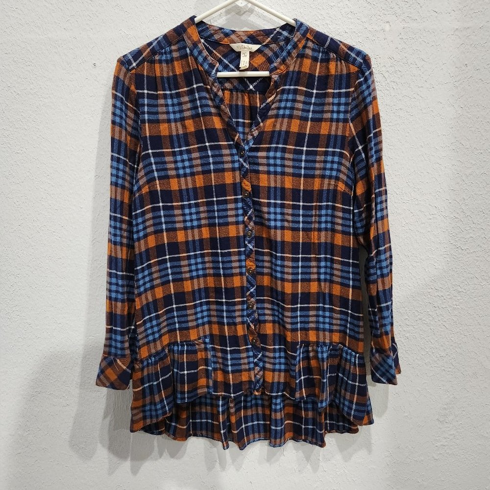 Matilda Jane Flannel Tunic Womens Small General Store Plaid Mock Collar